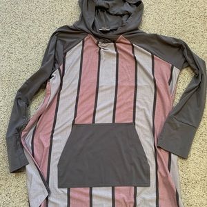 Lularoe Amber hooded pullover. Light and dark gray and mauve. Lightly worn. XL